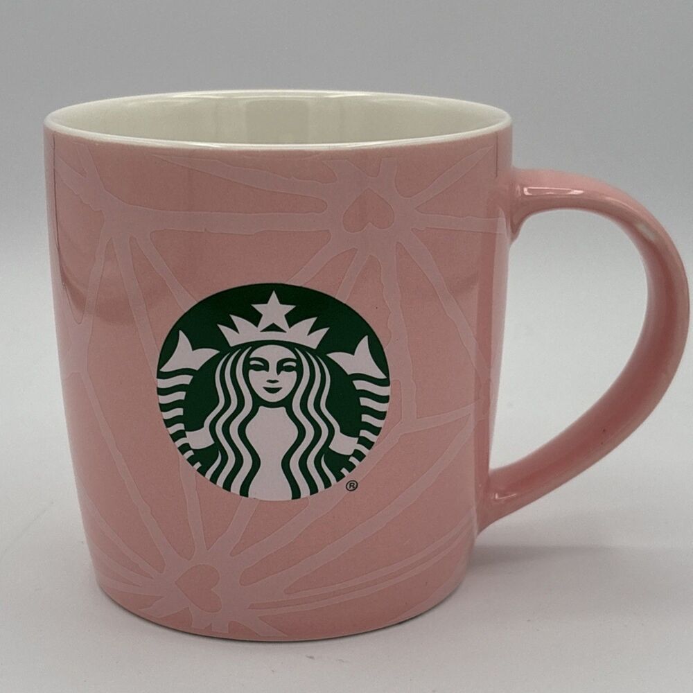 2022 Starbucks Pink Geometric with Hearts Mug 11oz Microwave Dishwasher Safe